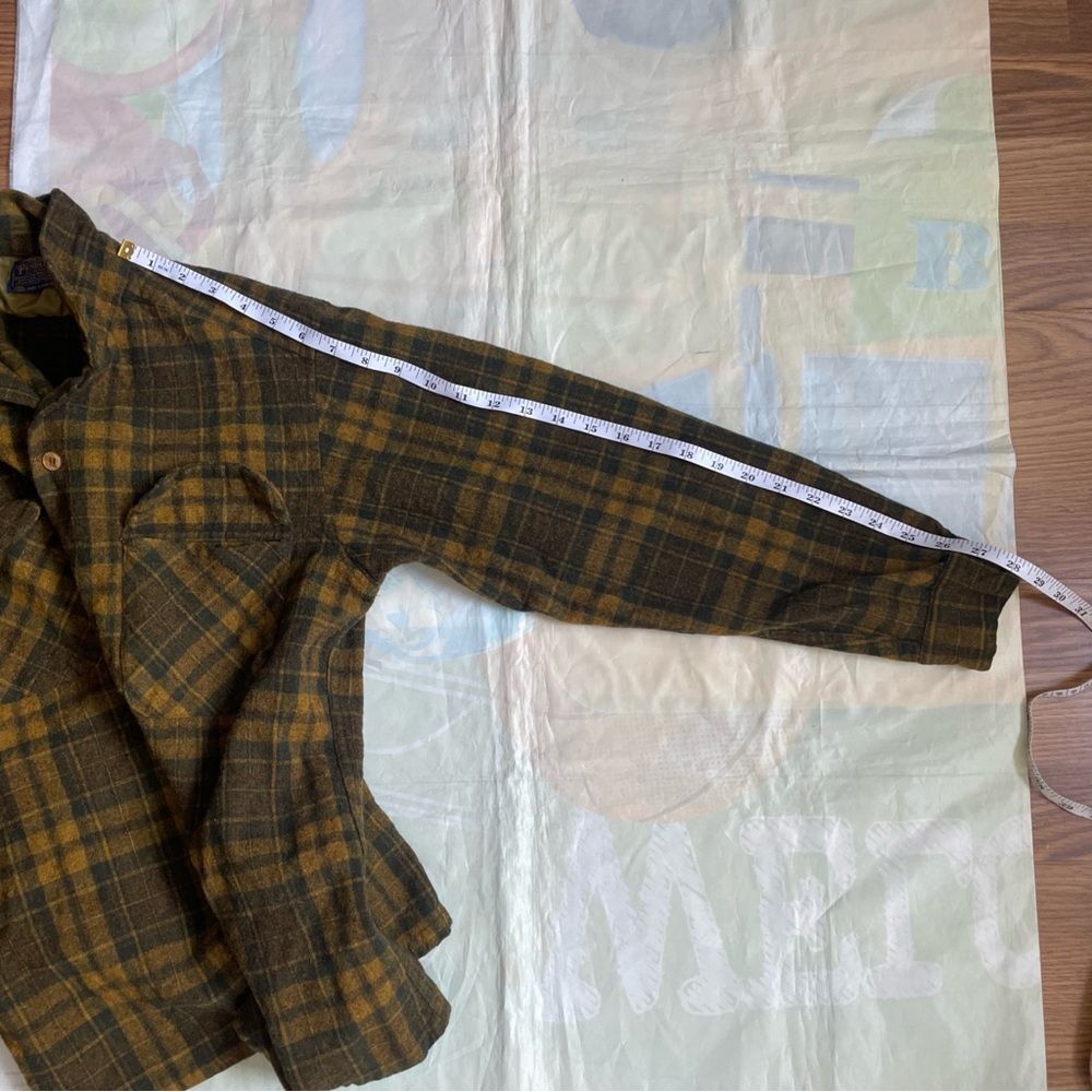 Vintage 60s Pendleton 100% Virgin Wool Plaid Shirt - Mustard/Olive/Brown Men’s L - Picture 5 of 16